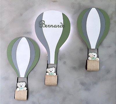 Composição Dois Balões três cores com ursinho mais balão com led e nome