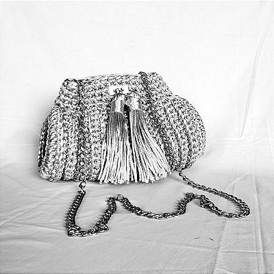 Bolsa clutch de luxo fascination crochet prata