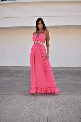 Vestido longo crepe premium pink