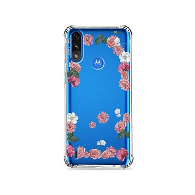 Capa (Transparente) para Moto E7 Power - Pink Roses