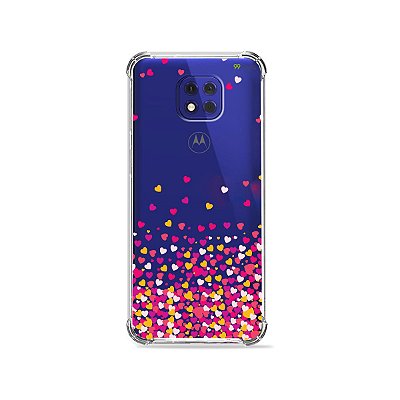 Capa (Transparente) para Moto G10 Play - Corações Rosa