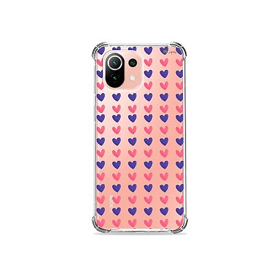 Capa (Transparente) para Xiaomi Mi 11 Lite - Corações Roxo e Rosa