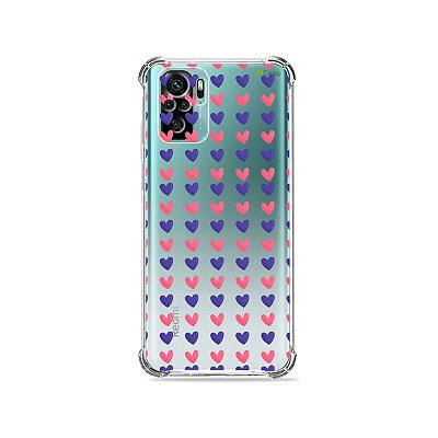 Capa (Transparente) para Xiaomi Redmi Note 10 4G - Corações Roxo e Rosa
