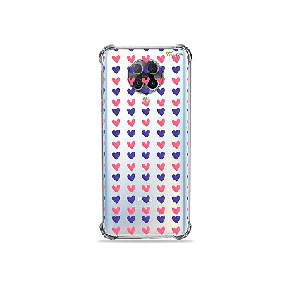 Capa (Transparente) para Xiaomi Poco F2 Pro - Corações Roxo e Rosa