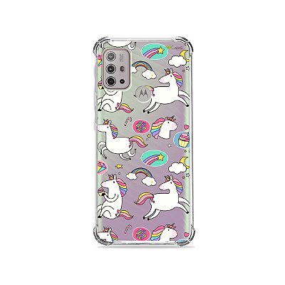 Capa (Transparente) para Moto G20 - Unicórnios Felizes