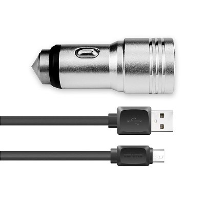 Kit Carregador Veicular Metalizado + Cabo Micro USB Preto