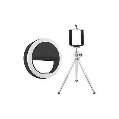 Kit Básico Home Office - Selfie Ring Light Preto + Tripé Metálico
