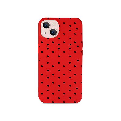 Silicone Case Vermelha para iPhone 13 - Corações Preto