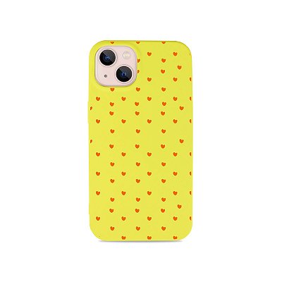 Silicone Case Amarela para iPhone 13 - Corações Laranjinha