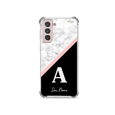 Capinha para Galaxy A - Marble Tricolor com inicial e nome personalizado