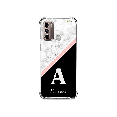 Capa para Motorola - Marble Tricolor com inicial e nome personalizado