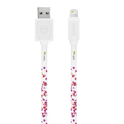 Cabo Lightning Branco Personalizado - Corações Rosa