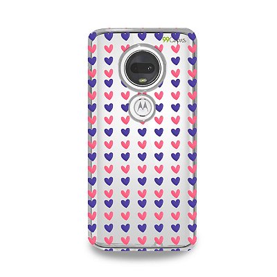Capa para Moto G7 Plus - Corações Roxo e Rosa