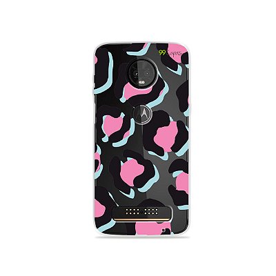 Capa para Moto Z3 Play - Animal Print Black & Pink