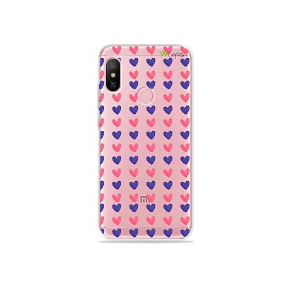 Capa para Xiaomi Redmi Note 6 - Corações Roxo e Rosa