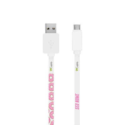 Cabo Com Nome Micro USB Branco Personalizado - Donuts