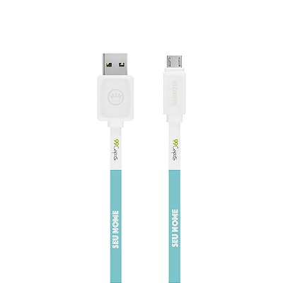 Cabo Micro USB Branco com nome - Color Azul