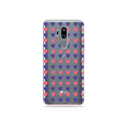 Capinha (transparente) para LG G7 ThinQ - Corações Roxo e Rosa
