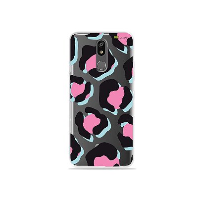 Capinha (transparente) para LG K12 Plus - Animal Print Black & Pink