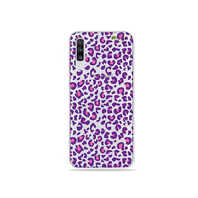 Capinha (transparente) para Galaxy A70s - Animal Print Pink & Purple