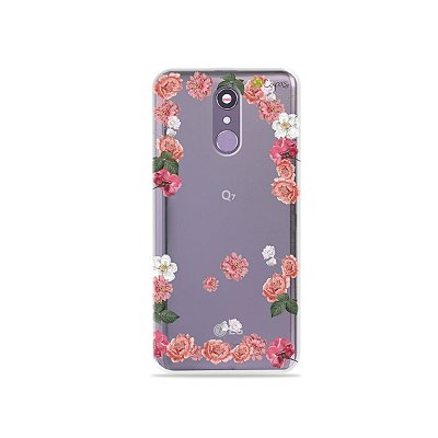 Capinha (transparente) para LG Q7 - Pink Roses