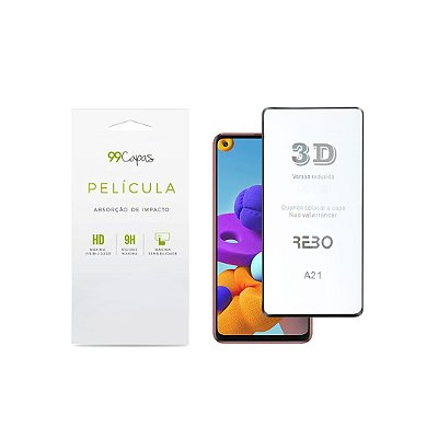 Película de Vidro 3D (borda preta) para Galaxy A21s - 99Capas