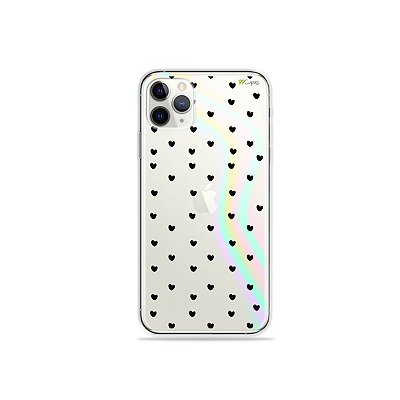 Capinha Holo Translúcida para iPhone 11 Pro Max - Corações Preto