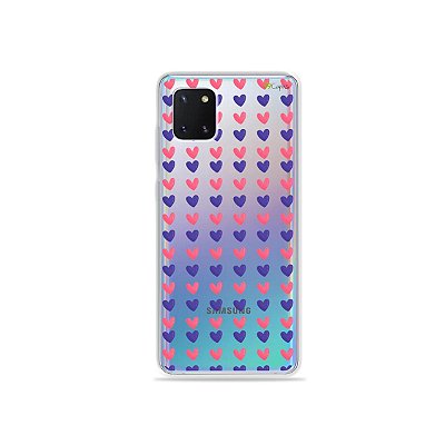 Capinha Corações Roxo e Rosa para Galaxy Note 10 Lite