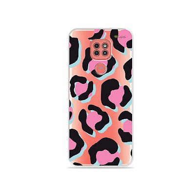 Capinha (Transparente) Animal Print Black & Pink para Moto G9 Play