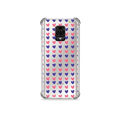 Capinha (Transparente) para Redmi Note 9S - Corações Roxo e Rosa