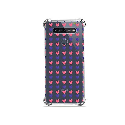 Capinha (Transparente) para LG K51s - Corações Roxo e Rosa