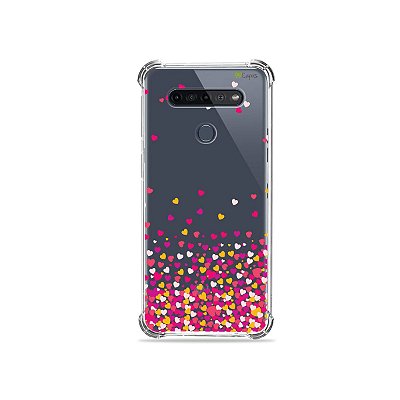 Capinha (Transparente) para LG K51s - Corações Rosa