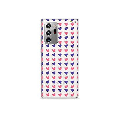 Capa (Transparente) para Galaxy Note 20 Ultra - Corações Roxo e Rosa