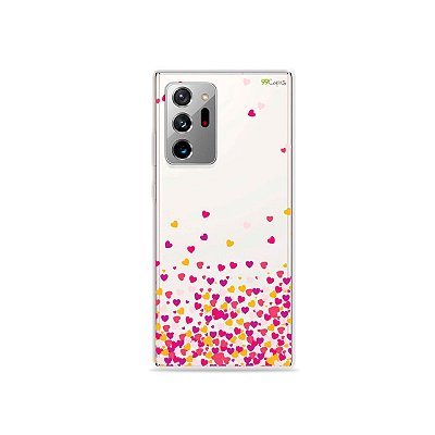 Capa (Transparente) para Galaxy Note 20 Ultra - Corações Rosa