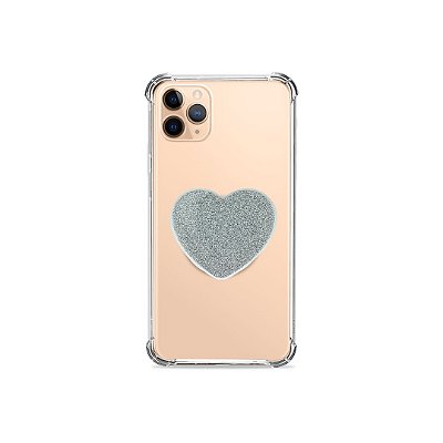 Popsocket Glitter Coração Prata - 99Capas