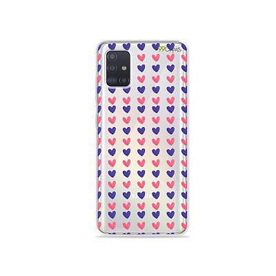 Capinha (transparente) para Galaxy A51 - Corações Roxo e Rosa