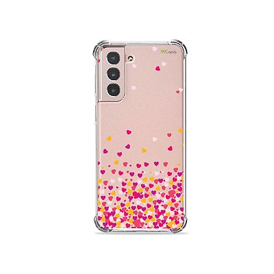 Capa (Transparente) para Galaxy S21 - Corações Rosa