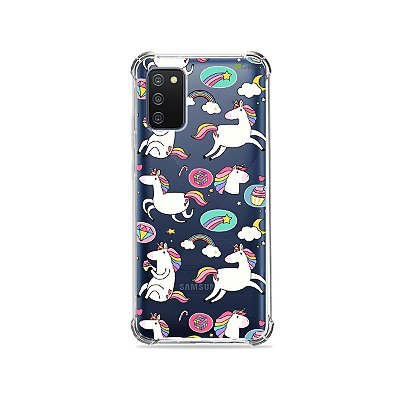 Capa (Transparente) para Galaxy A02s - Unicórnios Felizes