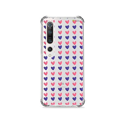 Capa (Transparente) para Xiaomi Mi 10 Pro - Corações Roxo e Rosa