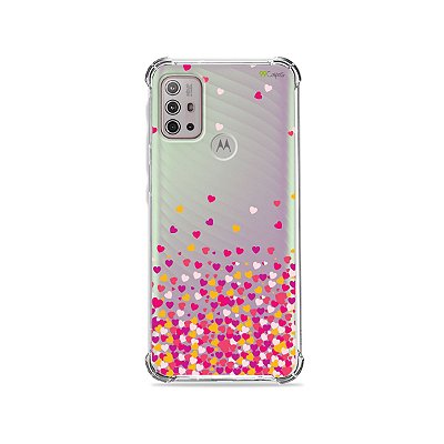 Capa (Transparente) para Moto G10 - Corações Rosa