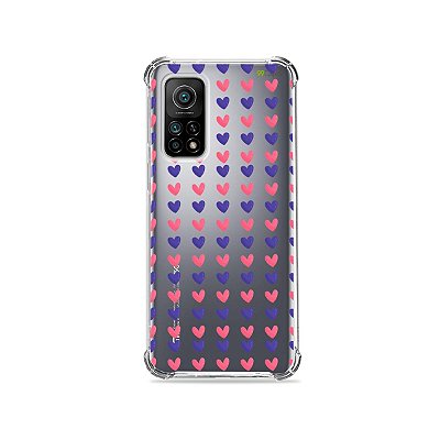 Capa (Transparente) para Xiaomi Mi 10T Pro - Corações Roxo e Rosa
