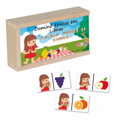 Brinquedo Educativo Domino De Frutas Em Libras Em Mdf 28 Peças - Carlu