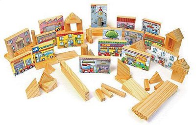 Brinquedo Educativo Blocos De Construçao E Urbanismo 100 Peças Em Madeira Na Mochila