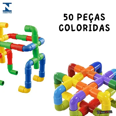 Brinquedo Educativo Tubo Mania Composto De 50 Peças Na Mochila