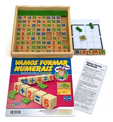 Brinquedo Educativo Vamos Formar Numerais 114 Pedras Madeira