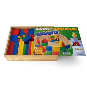 Brinquedo Educativo Blocos De Construçao Gigantes 61 Peças De Madeira