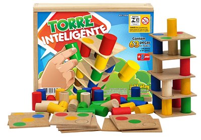 Brinquedo Educativo Torre Inteligente Original Tamanho Grande Com 63 Peças Em Madeira