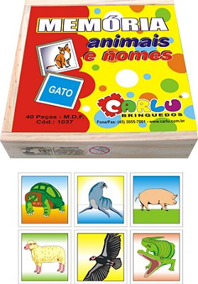 Brinquedo Educativo Memória Animais E Nomes Mdf 40 Peças