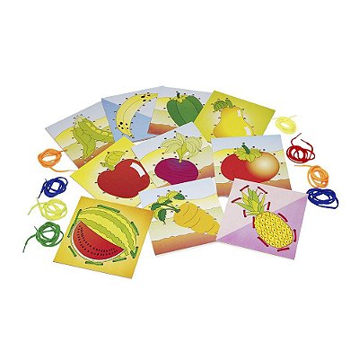 Brinquedo Educativo Alinhavos Frutas E Legumes Em Mdf Com 10 Peças