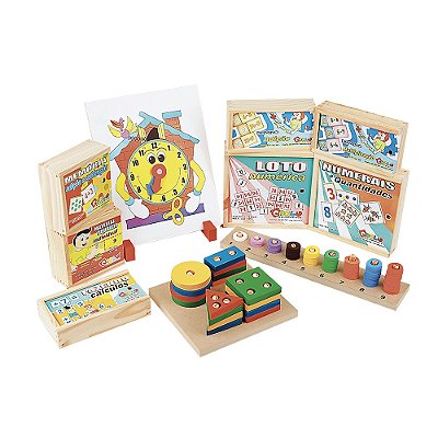 Brinquedo Educativo Maleta Baú Habilidades Matemática 10 Jogos Mdf